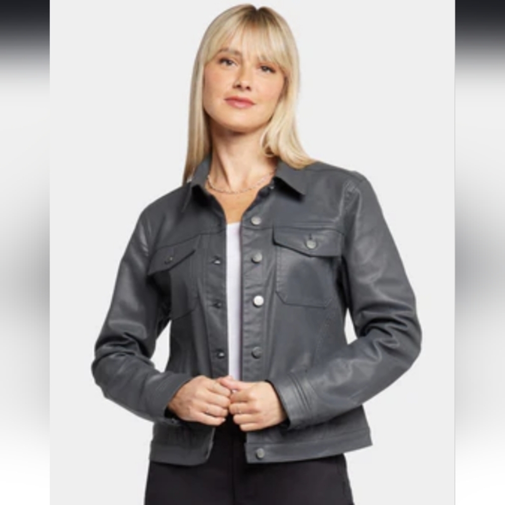 NYDJ Gray Coated Cotton Stretch Denim Jacket - Size Medium - NWOT